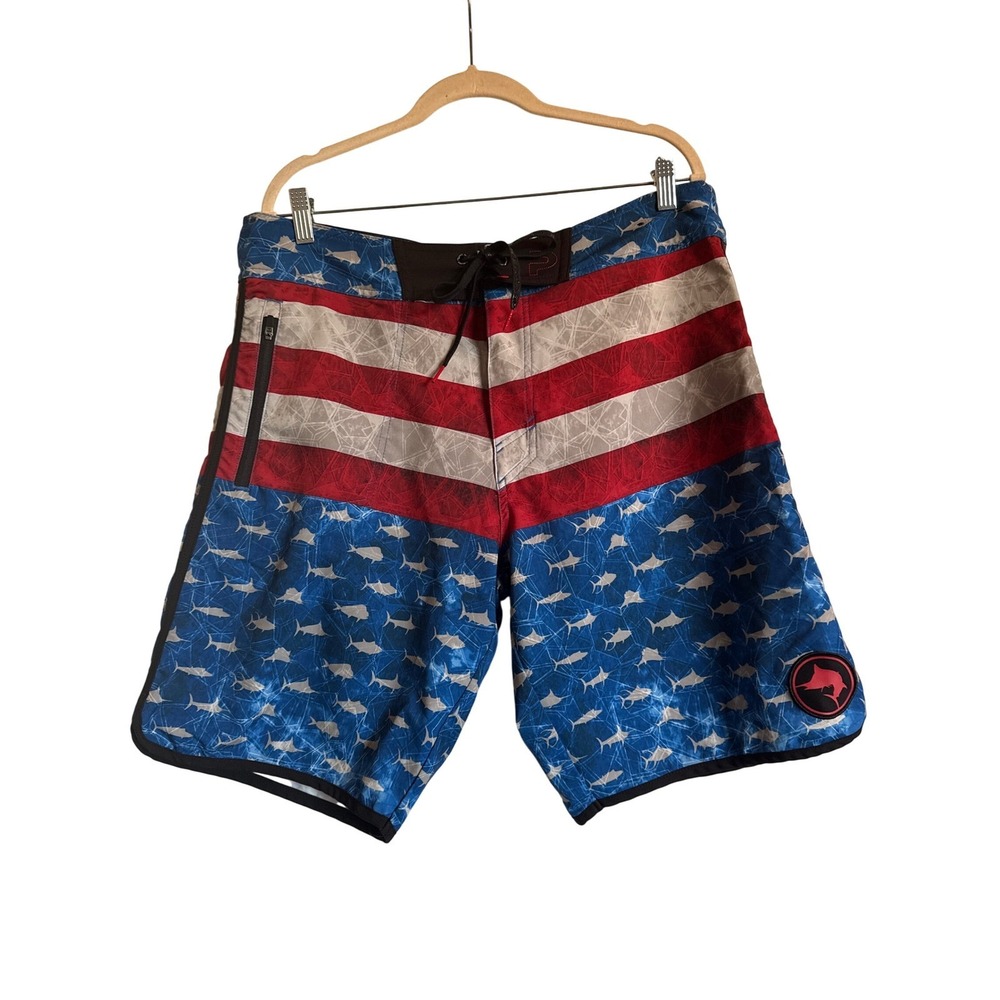 Pelagic The Wedge Boardshorts 36 Fish Patriotic Performance Fishing Outdoor